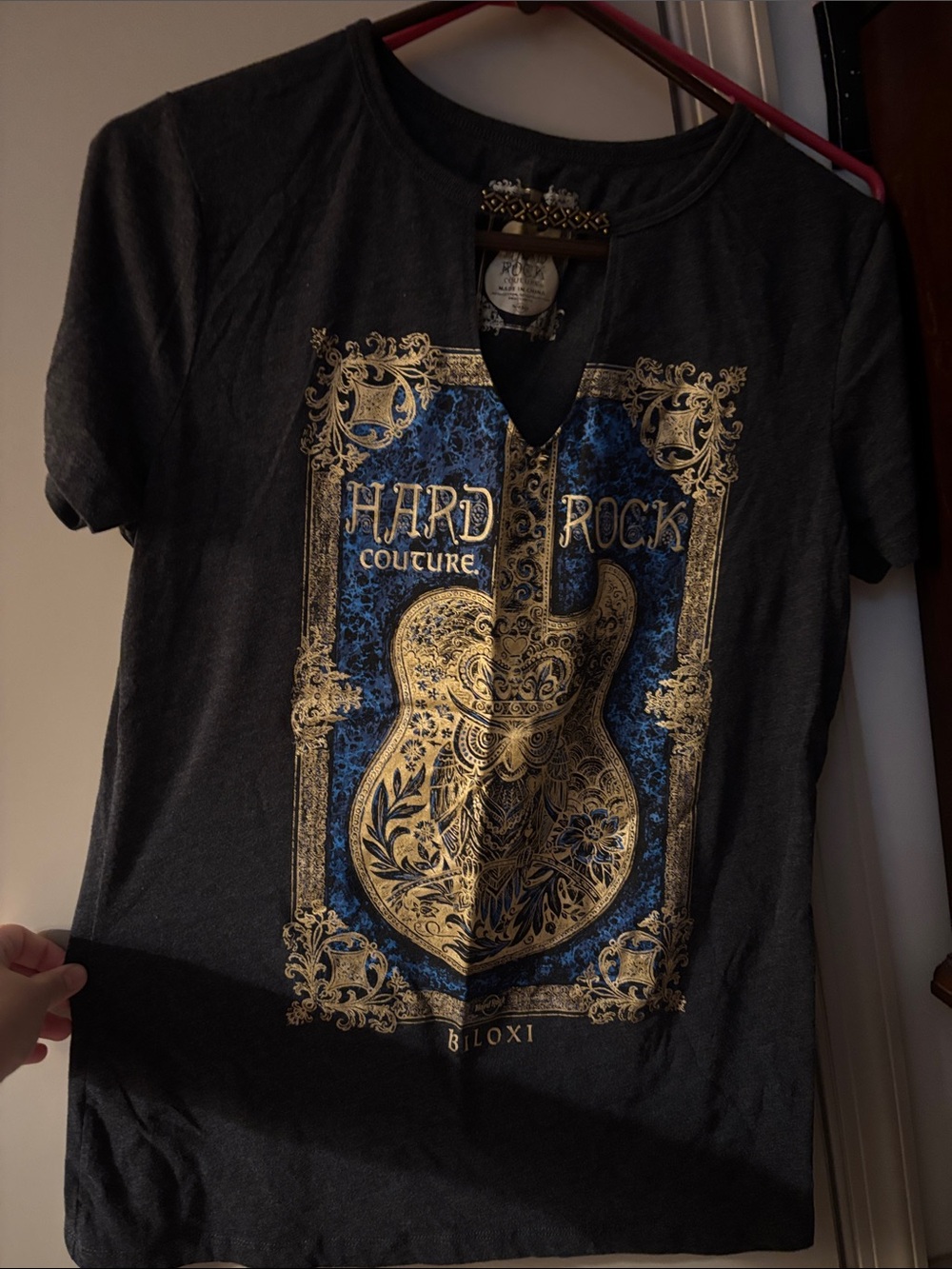 Black Graphic Guitar Tee - Gold & Blue Print